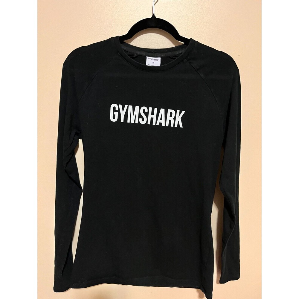 Gymshark Logo Women’s Long Sleeve Graphic Tee Shirt Size Medium Black